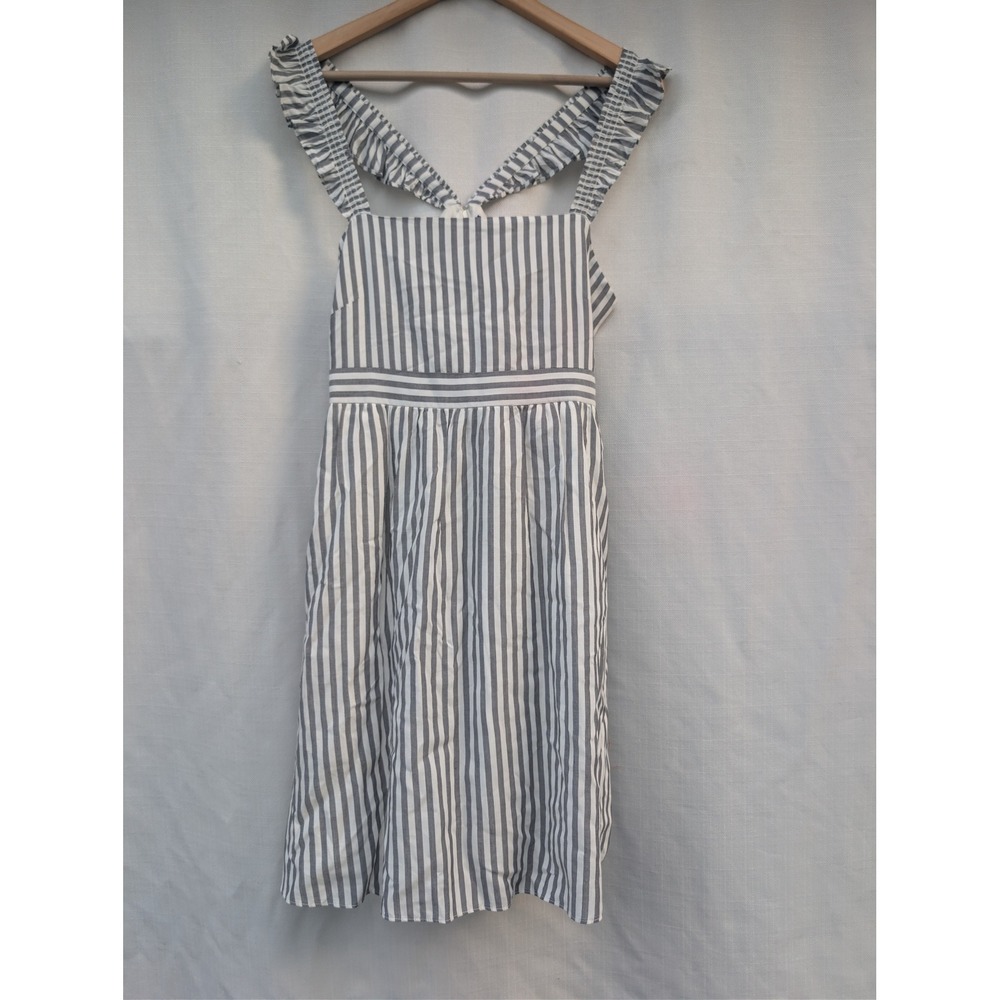 Madewell Grey White Striped Ruffle Strap Mini Dress L8761 Size 6 Womens